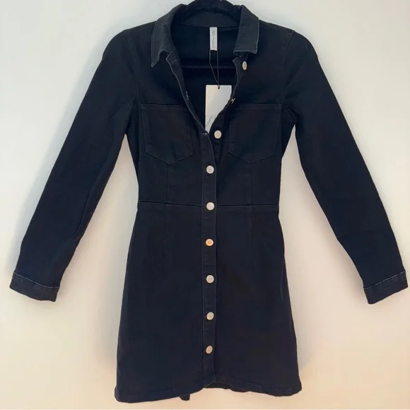 Zara Black Denim Button Front‎ Mini Dress XS NWT - Picture 9 of 14